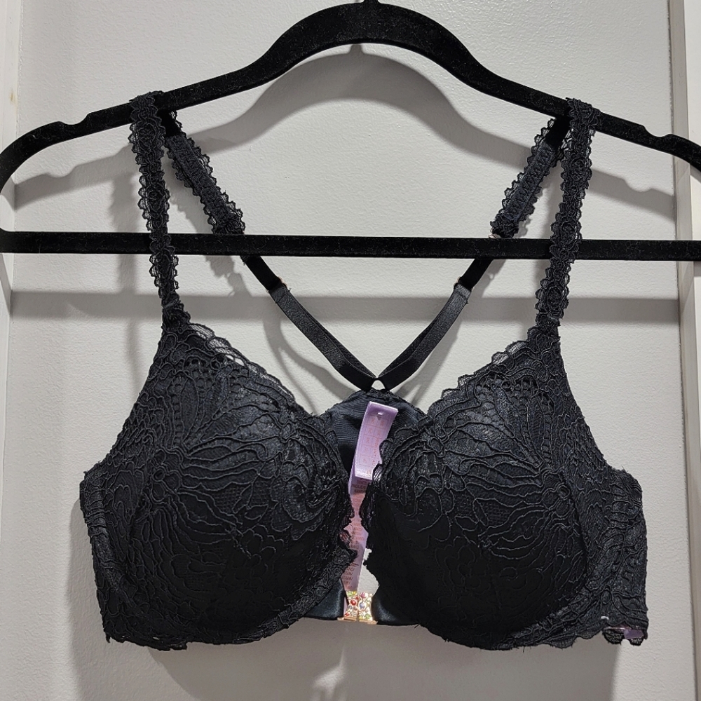 Savage X Fenty Romantic Corded Lace Front-Closure Push-Up Bra Black - Picture 8 of 17